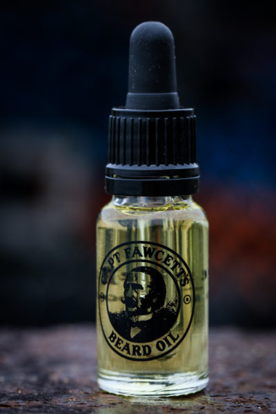 A bottle of Captain Fawcett Beard Oil