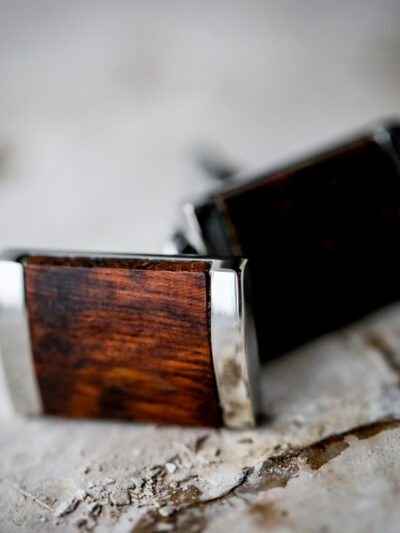 Unique & Co. Steel Cufflinks - Dark Brown Wood