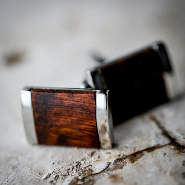 Unique & Co. Steel Cufflinks - Dark Brown Wood
