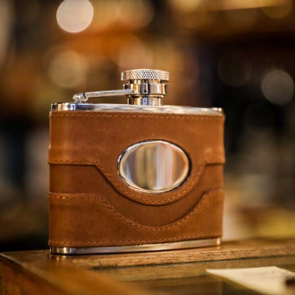 Spanish Leather Hip Flask - 4oz - Image 2