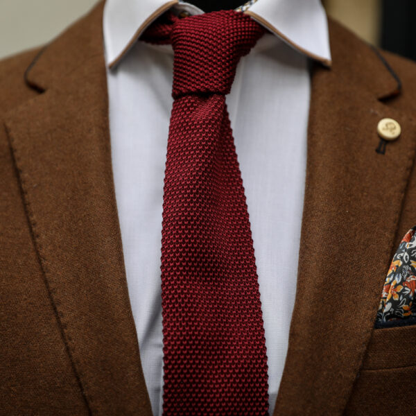 Marc Darcy - Square Ended Knitted Tie - Wine - Image 2
