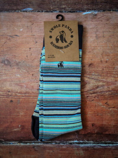 Swole Panda Bamboo Socks - Navy/Blue Narrow Striped