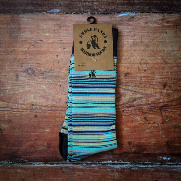 Swole Panda Bamboo Socks - Navy/Blue Narrow Striped