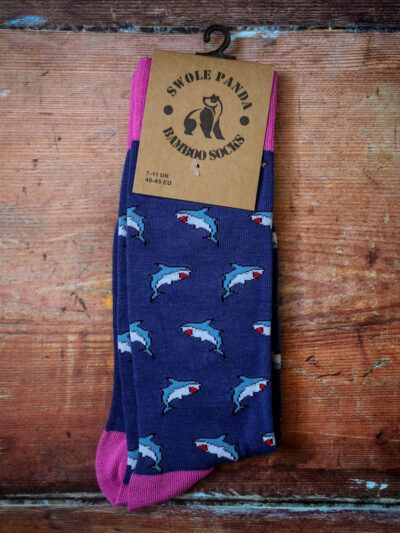 Swole Panda Bamboo Socks - Pink Sharks
