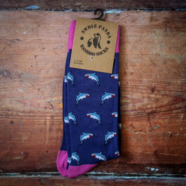Swole Panda Bamboo Socks - Pink Sharks
