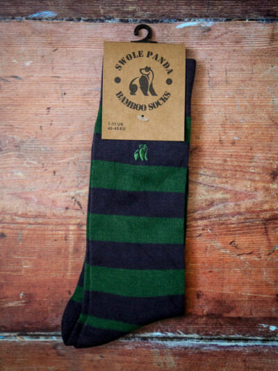 Swole Panda Bamboo Socks - Green/Navy Striped