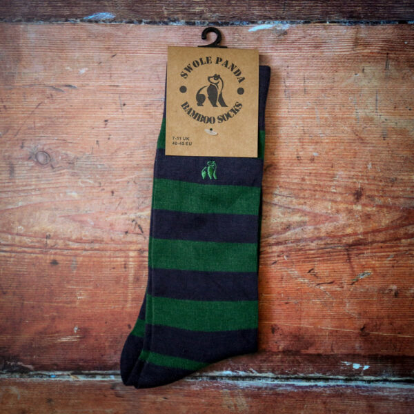 Swole Panda Bamboo Socks - Green/Navy Striped