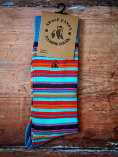 Swole Panda Bamboo Socks - Red/Blue Narrow Striped