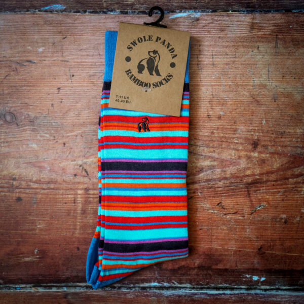 Swole Panda Bamboo Socks - Red/Blue Narrow Striped