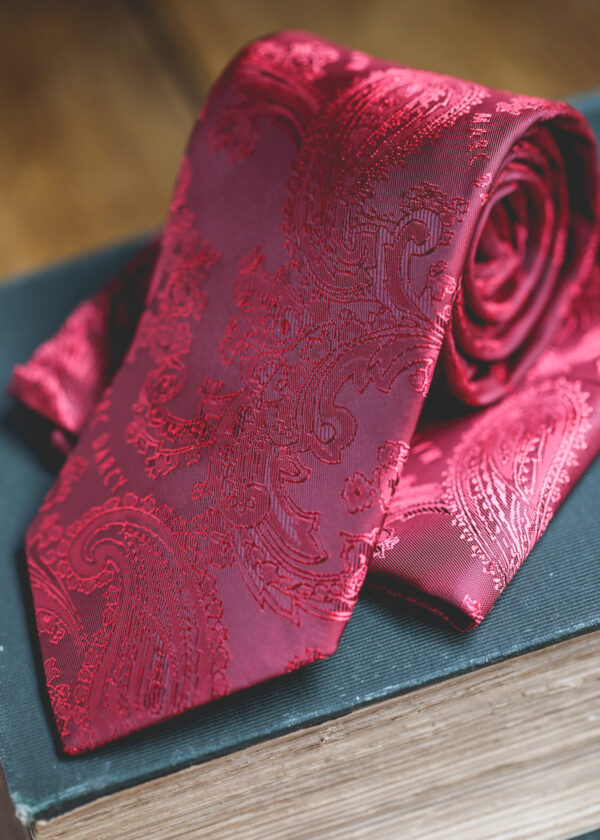 Marc Darcy - Wine Paisley Print Tie & Pocket Square Set