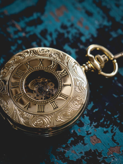 David Aster - Gold Patterned Half Hunter Mechanical Pocket Watch