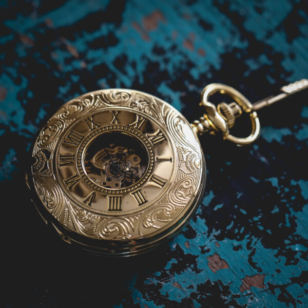 David Aster - Gold Patterned Half Hunter Mechanical Pocket Watch