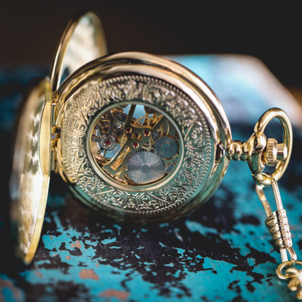 David Aster - Gold Patterned Half Hunter Mechanical Pocket Watch - Image 3
