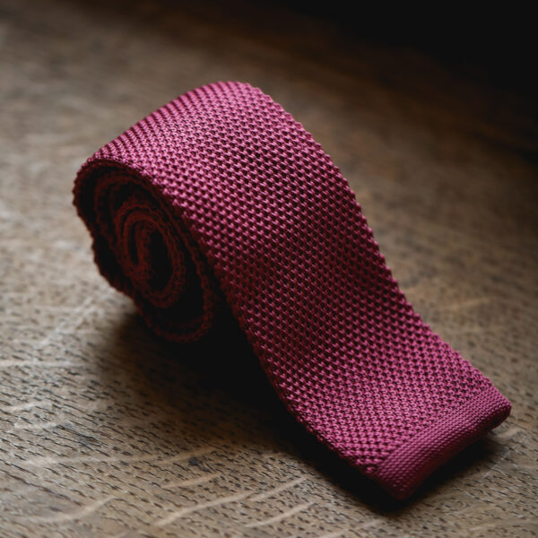 Marc Darcy - Square Ended Knitted Tie - Berry - Image 2