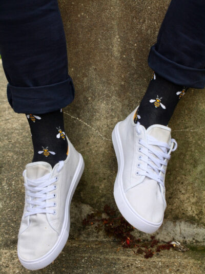 Swole Panda Bamboo Socks - Navy Bumble Bee