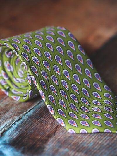 English Printed Silk Tie - Green Tear