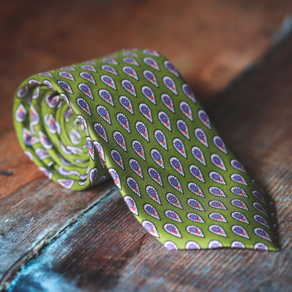 English Printed Silk Tie - Green Tear
