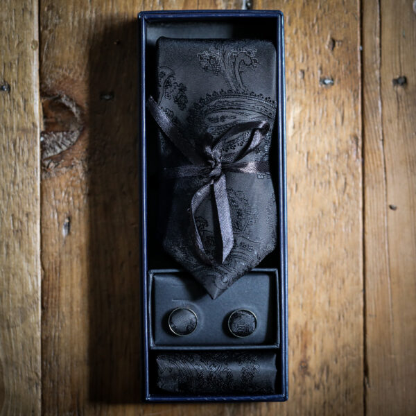 Marc Darcy - Black Paisley Tie & Pocket Square Set - Image 2