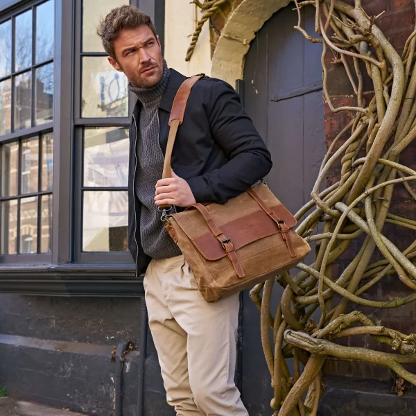 Kovered - Medway Waxed Canvas Messenger Bag - Brown - Image 7