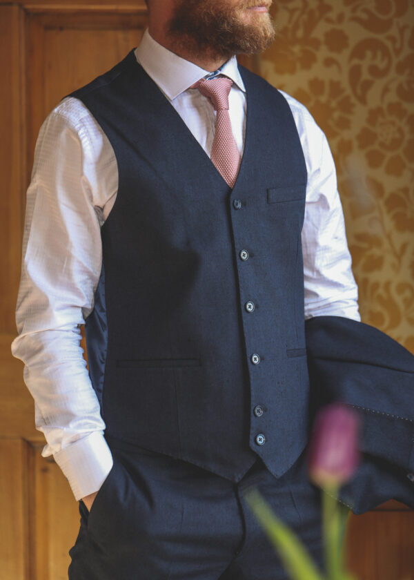 Guide London - Navy Linen Blend Waistcoat