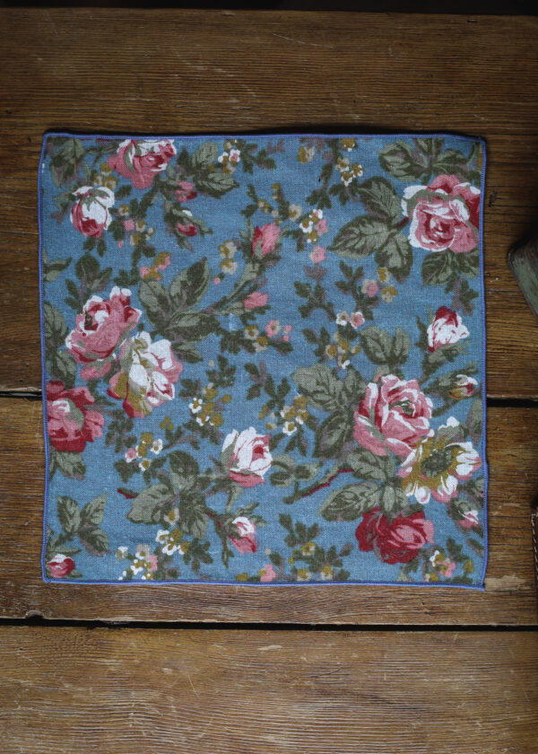 Tresanti Cotton Pocket Square - Light Blue Flower Print - Image 2