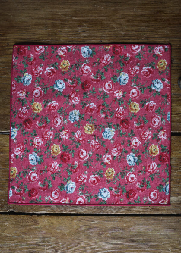 Tresanti Cotton Pocket Square - Deep Pink Rose Print - Image 2