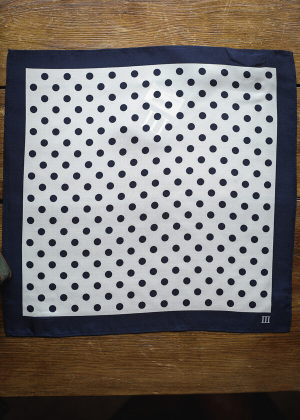 Tresanti Silk Pocket Square - Navy Polka - Image 2