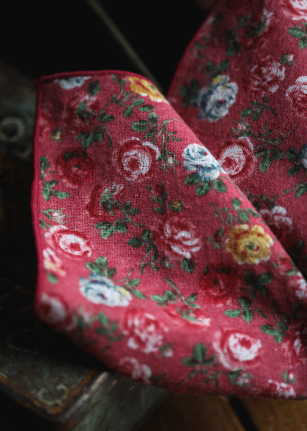 Tresanti Cotton Pocket Square - Deep Pink Rose Print