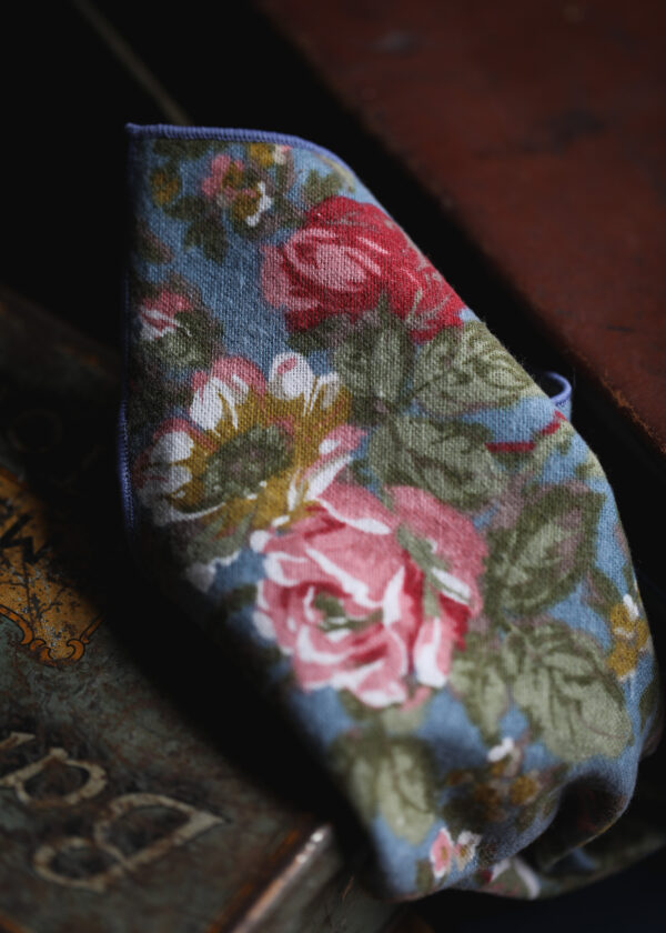 Tresanti Cotton Pocket Square - Light Blue Flower Print