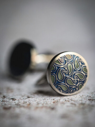 Unique & Co - Paisley Enamel Cufflinks Blue/Green