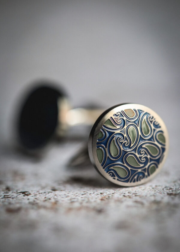 Unique & Co - Paisley Enamel Cufflinks Blue/Green