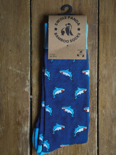 Swole Panda Bamboo Socks - Blue Sharks