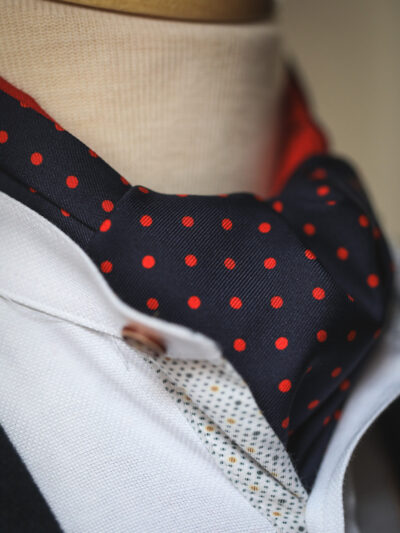 Traditional Silk Cravat - Navy/Red Dot