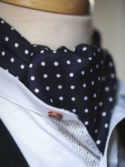 Traditional Silk Cravat - Navy/White Dot