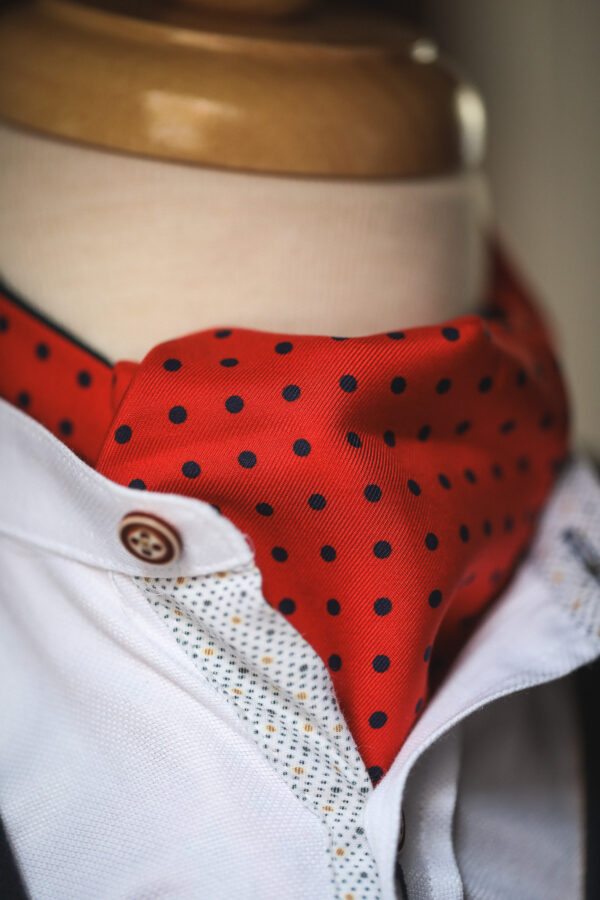 Traditional Silk Cravat - Red/Navy Dot