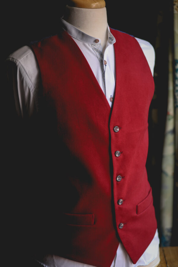 Yorkshire Made Moleskin Waistcoat - Maroon - Image 2