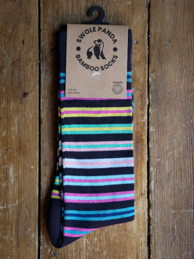 Swole Panda Bamboo Socks - Navy Multi Fine Stripe