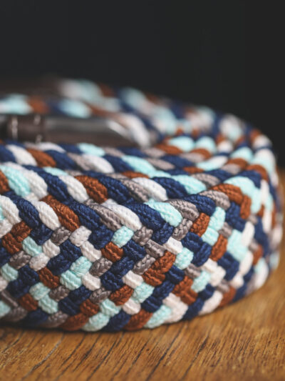 Swole Panda - Recycled Woven Belt - Navy Grey & Brown Zigzag