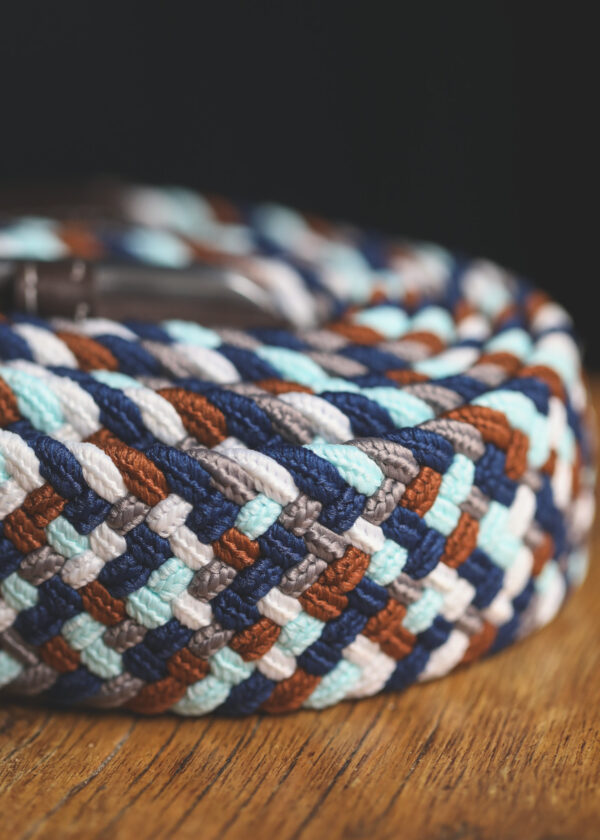 Swole Panda - Recycled Woven Belt - Navy Grey & Brown Zigzag