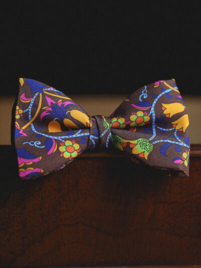 English Printed Silk Bow Tie - Psychedelic Brown