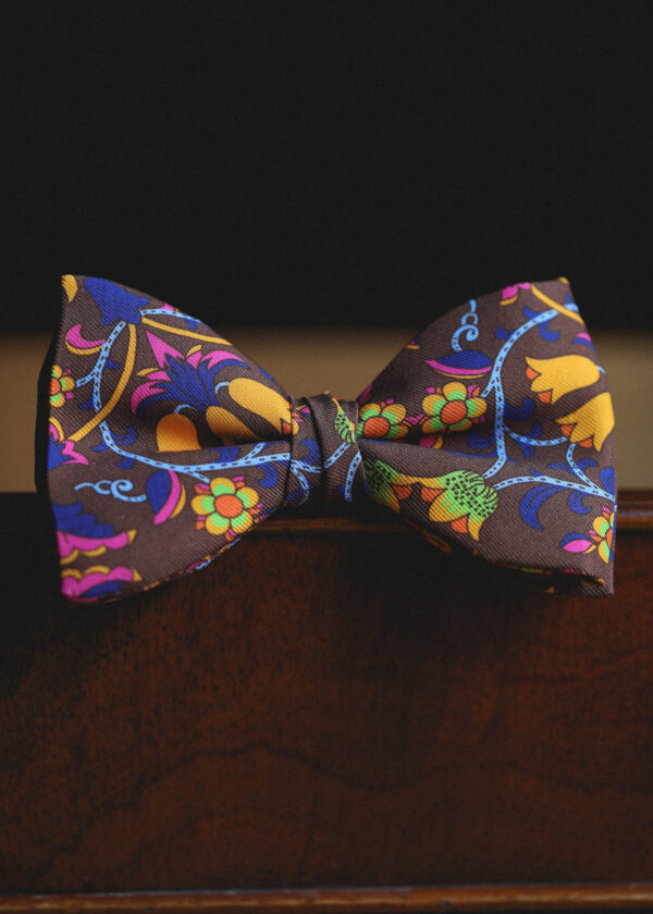 English Printed Silk Bow Tie - Psychedelic Brown