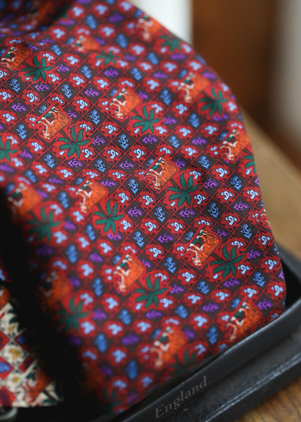 English Printed Silk Pocket Square - Tiger Palms Dark - Image 3