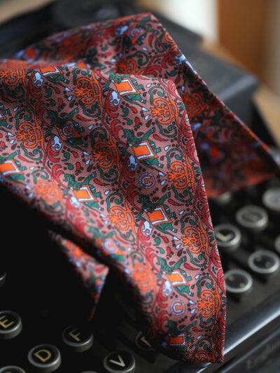 English Printed Silk Pocket Square - Green Elephant