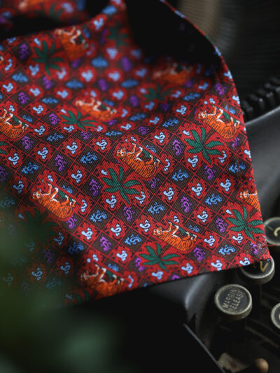 English Printed Silk Pocket Square - Tiger Palms Dark