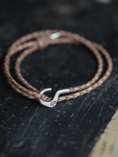 Anchor & Crew - Taupe Leather & Silver Hook Bracelet