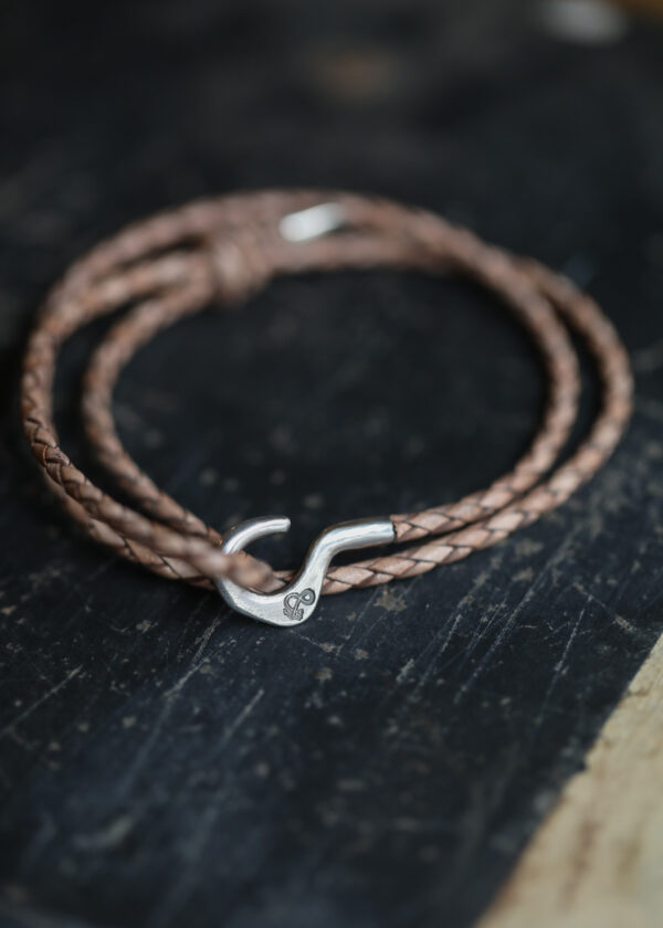 Anchor & Crew - Taupe Leather & Silver Hook Bracelet