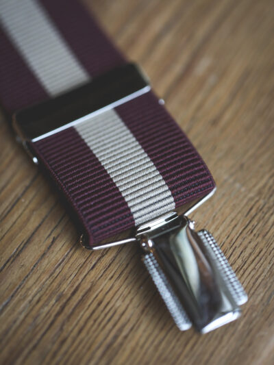 Feathered Clip Braces -35mm Maroon Thick Stripe