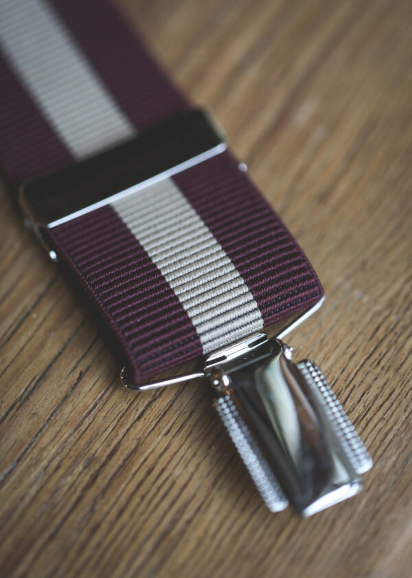 Feathered Clip Braces -35mm Maroon Thick Stripe