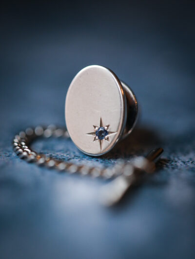 Sterling Silver Tie Tac with Sapphire