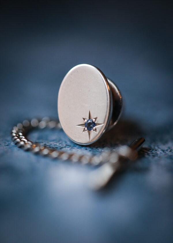 Sterling Silver Tie Tac with Sapphire